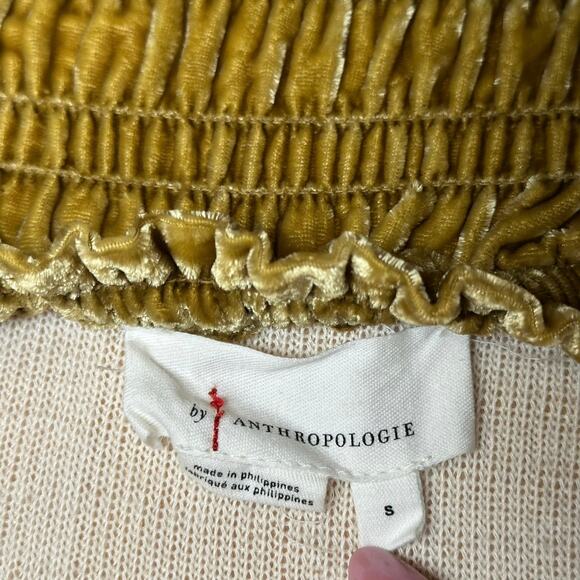 Anthropologie Puff Sleeve Crushed Velvet Smocked Blouse - Picture 4 of 8